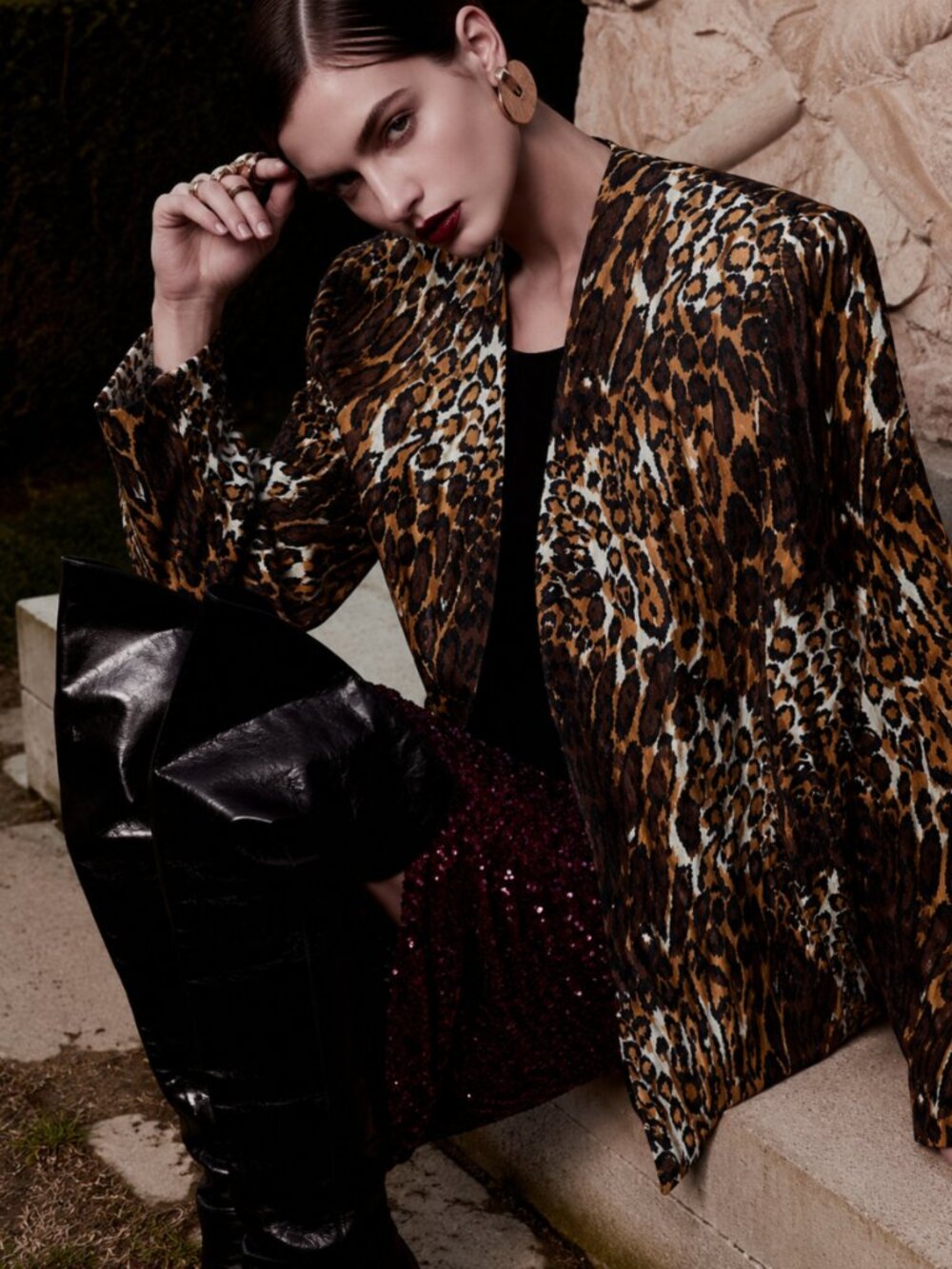 Silk 6 Leopard Jacket Animal Print 80s Crinkled Oversized Mob Wife Elegance - Picture 3 of 16